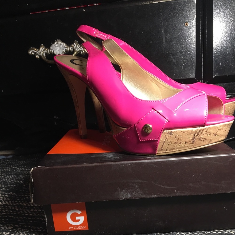 G by Guess Pink sling back platforms